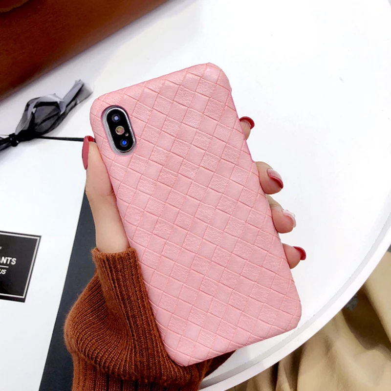 Aoweziic Braided Pattern Phone Cases For iphone6s 7 8 6S Plus X XS Solid Candy PC Hard Vintage Geometric Grid Back Cover