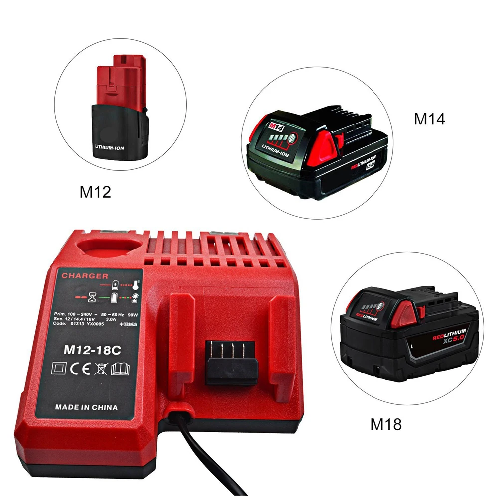 Зарядное устройство для батарей Milwaukee M18 M14 M12 14 4/18/12 В Li-Ion 48-11-1815 48-11-1820 48-11-1840 48-11-1850