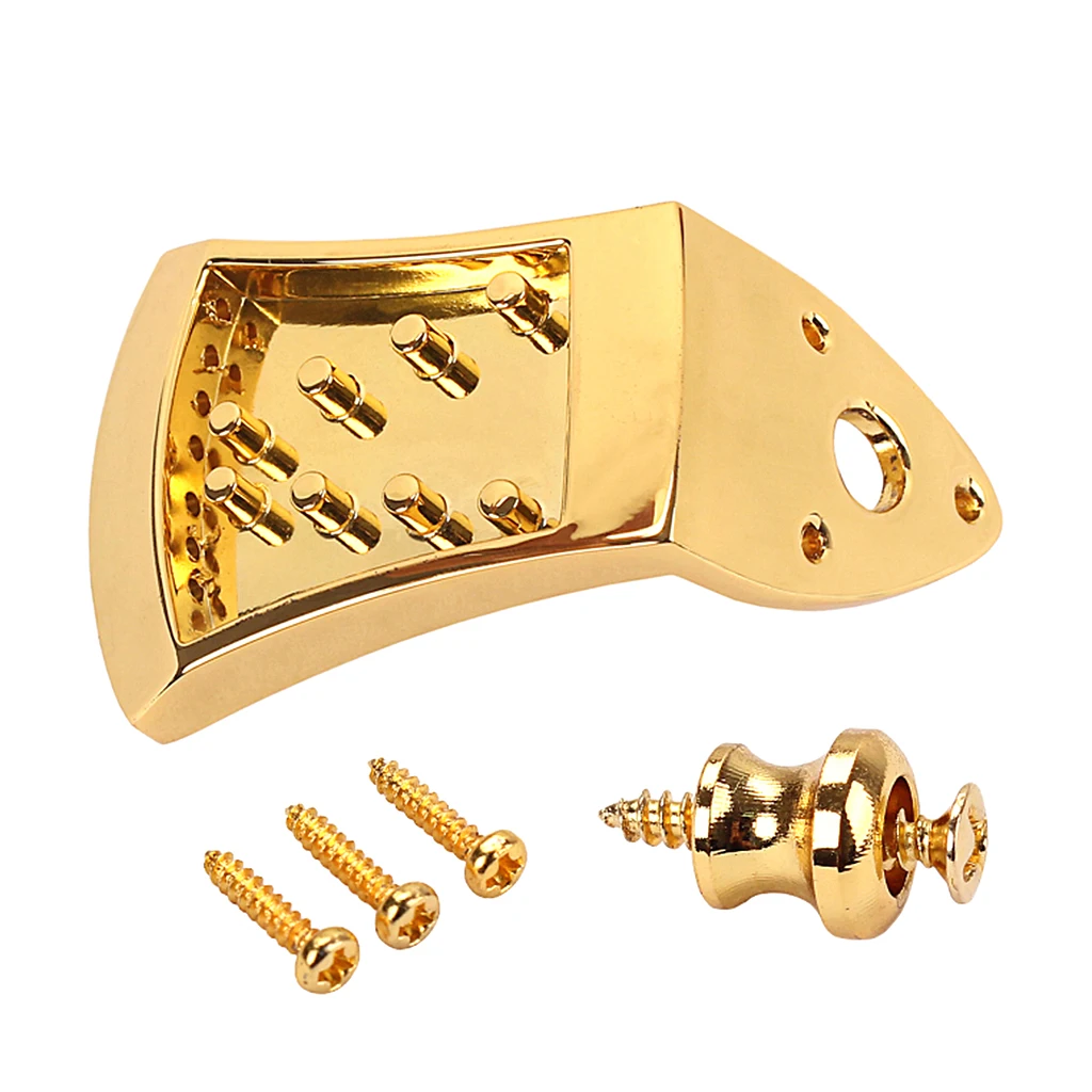 Gold Plated 8 Strings Mandolin Tailpiece With Screws Strap Buttons Parts 56x44.5x8.8mm