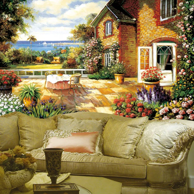 CustomvintagewallpaperartpaintinggardenroomlivingroomTVbackdropwallpaperforhome