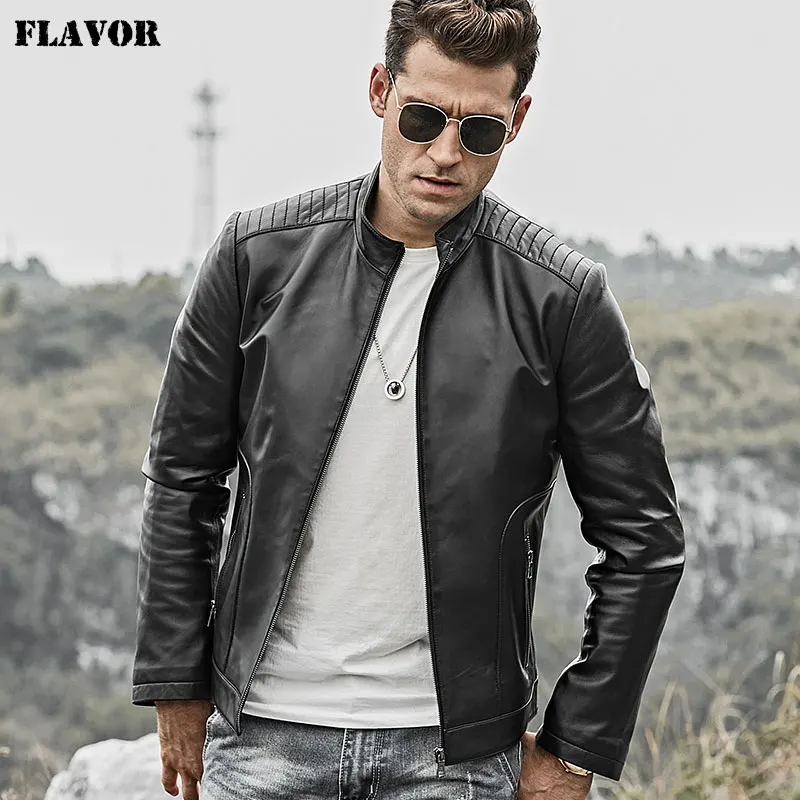 Real Lambskin Motorcycle Leather Jacket Mens Leather Jackets for Men