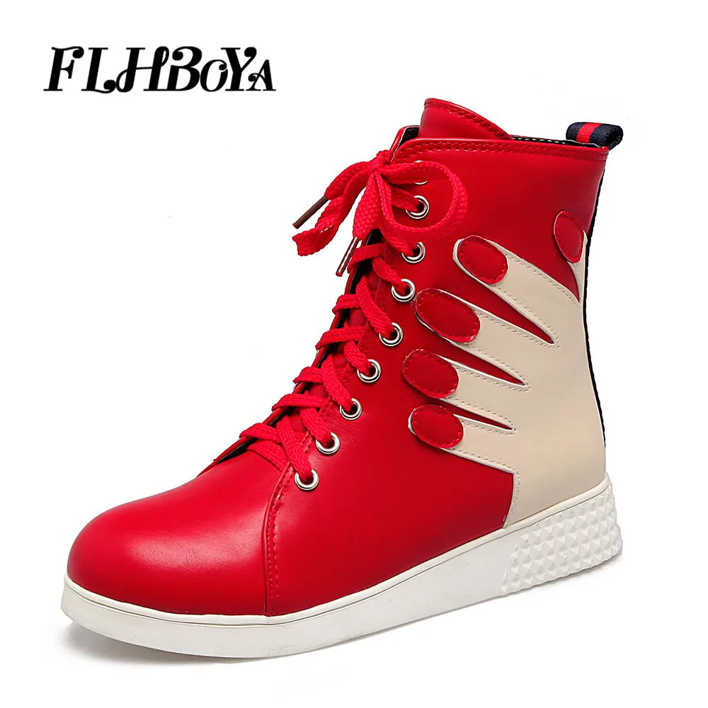 

FLHBOYA Winter Women New Fashion Flats Mixed colors Flat Heels Shoes Casual Round Toe Ankle Strap With Platform Ladies Flats