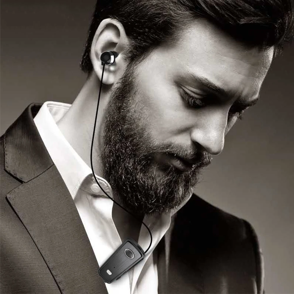 Bluetooth 5 0 Earphones AKZ Q1 Clip Retractable Business Car Headphones Bluetooth Earphone Sports Earbuds Headset For All Phones