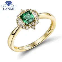Princess cut 4.1mm Solid 14kt Yellow Gold Natural Emerald Engagement Ring Diamond Jewelry WU280