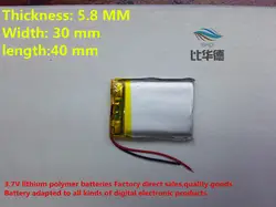 (Бесплатная доставка) полимерный литий ионный аккумулятор 3,7 в, 583040 может быть настроен оптовая продажа CE FCC паспорт безопасности токсичных