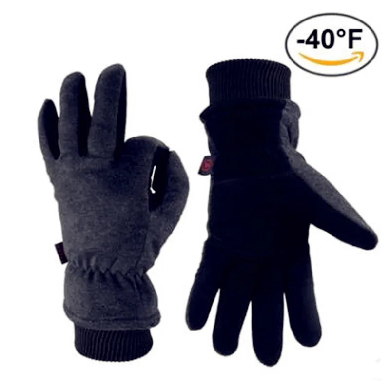 Двухслойные кожаные теплые зимние лыжные перчатки с оленем износостойкие низкие термостойкие антифриз перчатки - Цвет: gray