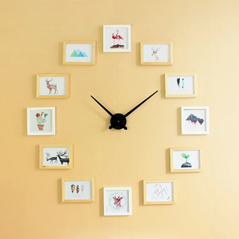 Лидер продаж Творческий большие настенные часы для самостоятельной сборки с деревянная рама для картин и фотографий современный дизайн уникальный Gift3 цвета