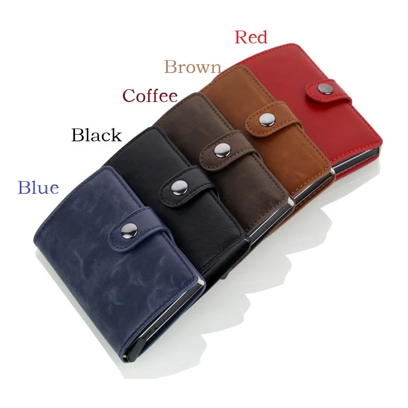 

Crazy Horse PU Leather Credit Card Holder RFID Aluminium Business ID Card Holder RFID Blocking Card Cases Mini Men Card Wallet