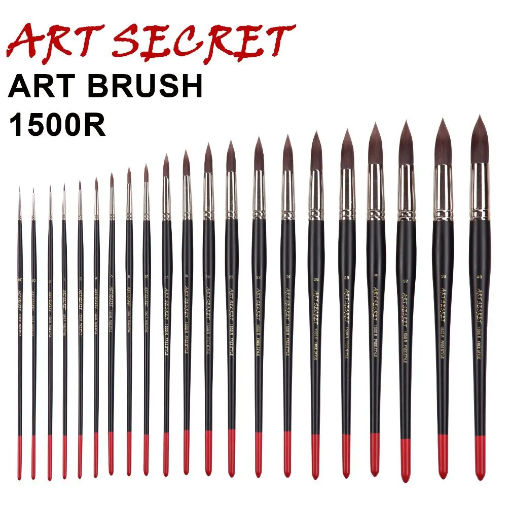 

1500R high quality Korea importing synthetic hair brass ferrule wooden handle acrylic watercolor art supplies art brush