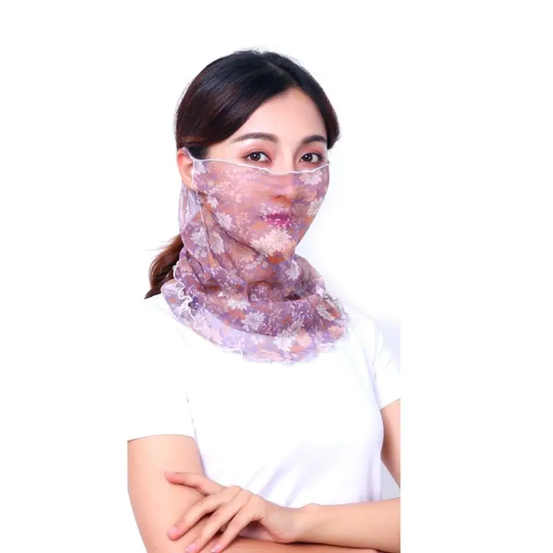 1 шт., летняя Солнцезащитная маска для рта, дышащая, для женщин, для защиты шеи, маска для лица, для верховой езды, противопылевые маски, Кружевные маски для шеи