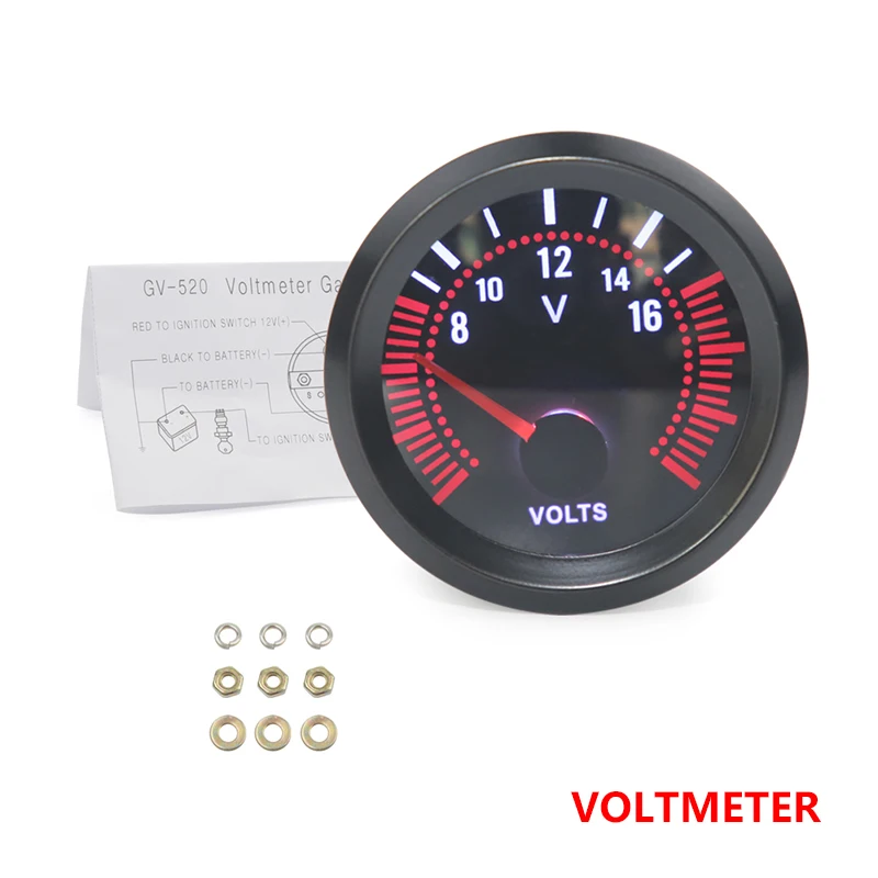Sherco-Auto Veethree Universal Chrome 2 Voltmeter Gauge 8-16 Volts 52mm 