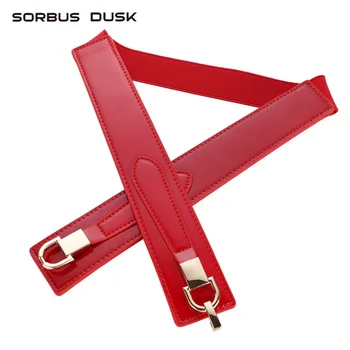 

SORBUS DUSK Women elastic cummerbund Genuine Leather Waist Belt Women Punk elastic belt with buckle female dress accessories