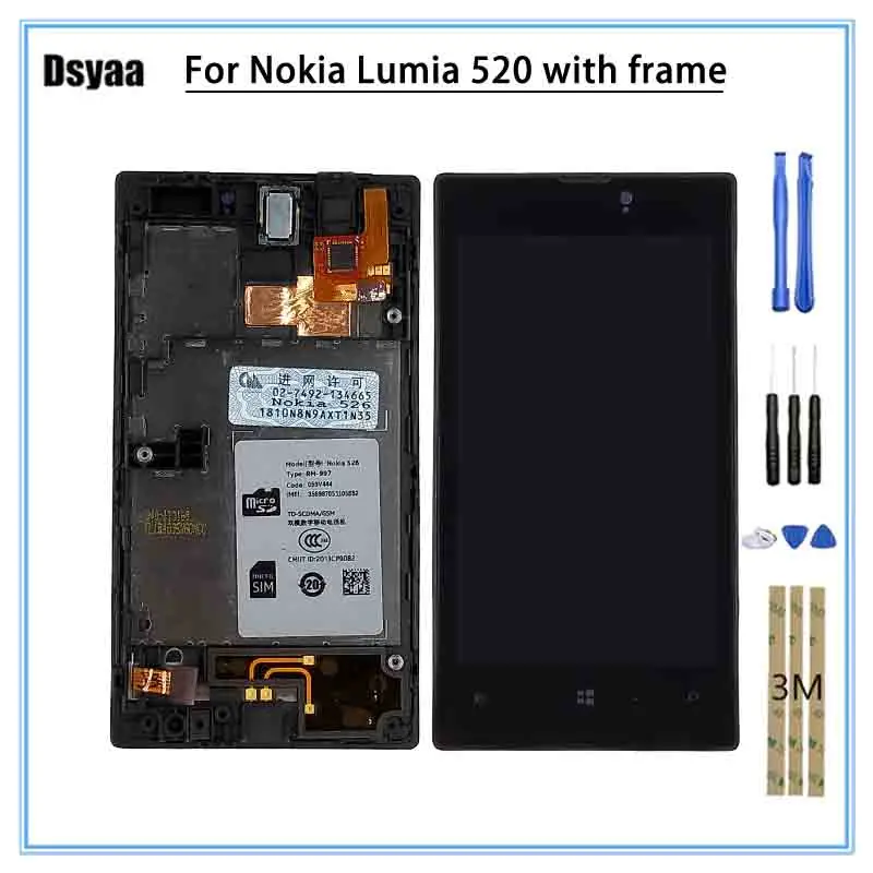 

4 '' for Nokia Lumia 520 LCD Touch Screen with Frame for NOKIA 520 Touch Display Digitizer Assembly Replacement N520 with Tools