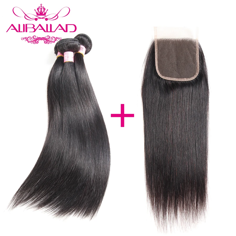 online Aliballad Mink Cabelo Brasileiro Weave Bundles Cabelo Liso Com Encerramento Free Parte 4x4 Não Remy Do Cabelo Humano 3 Pacotes Com Fecho