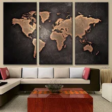 

Canvas Modular Pictures Framework Wall Art Painting 3 Panel World Map HD Printed Popular Picture For Living Room Decor Poster