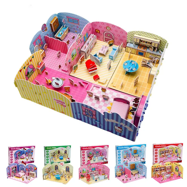 Diy Doll House Puzzle Paper Eps Cartoon Hello Kitty Bed Diy Doll House Puzzle Paper Eps Cartoon Hello Kitty Bed Bathroom Toys Education