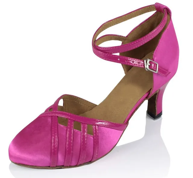 WUXIJIAO pink satin Latin/Modern dance shoes female soft outsole square