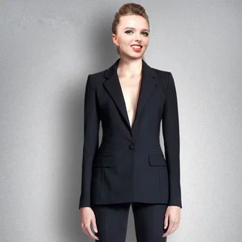 

Black One button Women Pant Suits Office Uniform Trouser Suits Ladies Elegant Work Wear Formal Business Uniform 2 Pieces Sets