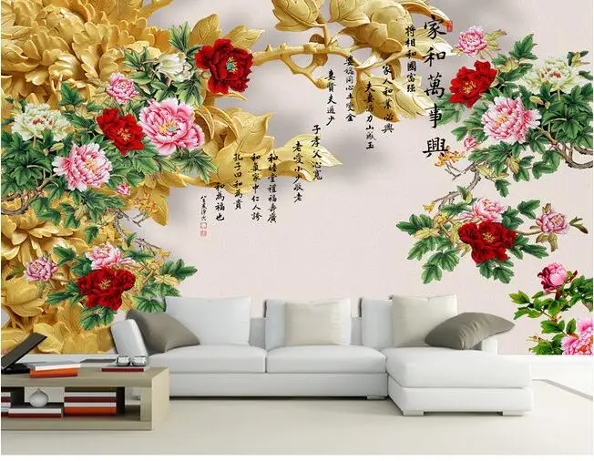 

3d wallpaper custom mural Peony Chinese style classical background paintings wallpaper for walls 3 d living room home decor