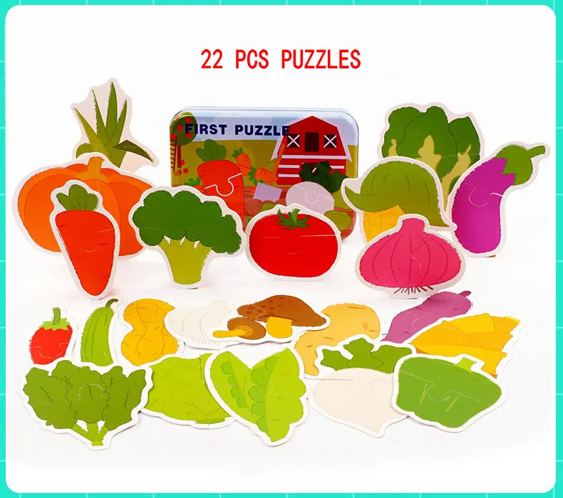 20 pieces Large puzzles Iron box packing, Early childhood educational enlightenment puzzle, 1-2-3 years old Paper puzzles toys