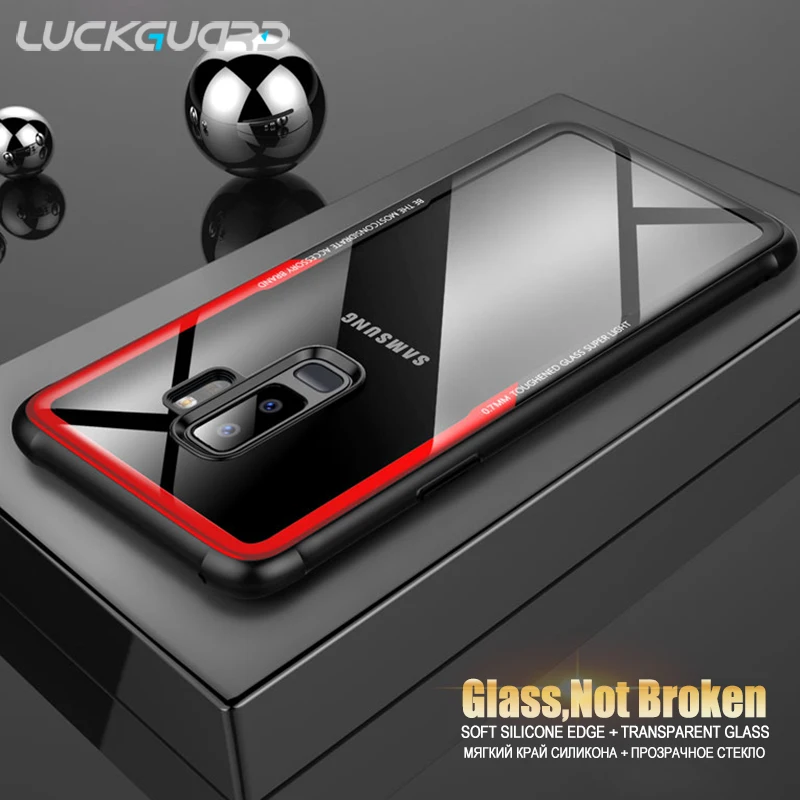 LuckGuard закаленное Стекло Cas для samsung Galaxy S9 S10 плюс Чехол e Роскошный Жесткий задняя