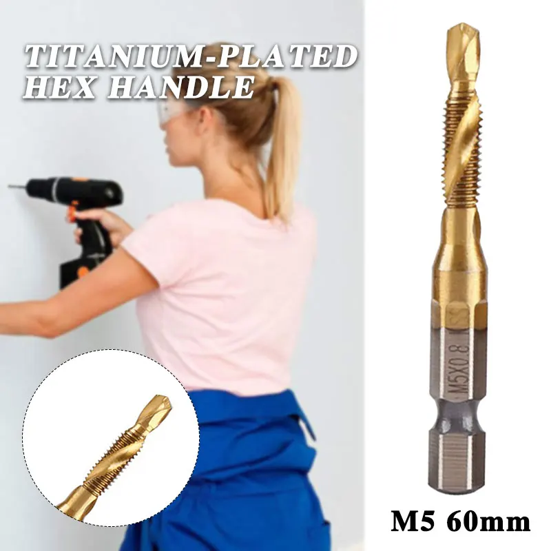 

5MM HSS Hex Shank Spiral Tap Countersink Drill Reamer Titanium Soft Metal Tapping Chamfering Thread Tool Metric Size M5*0.8