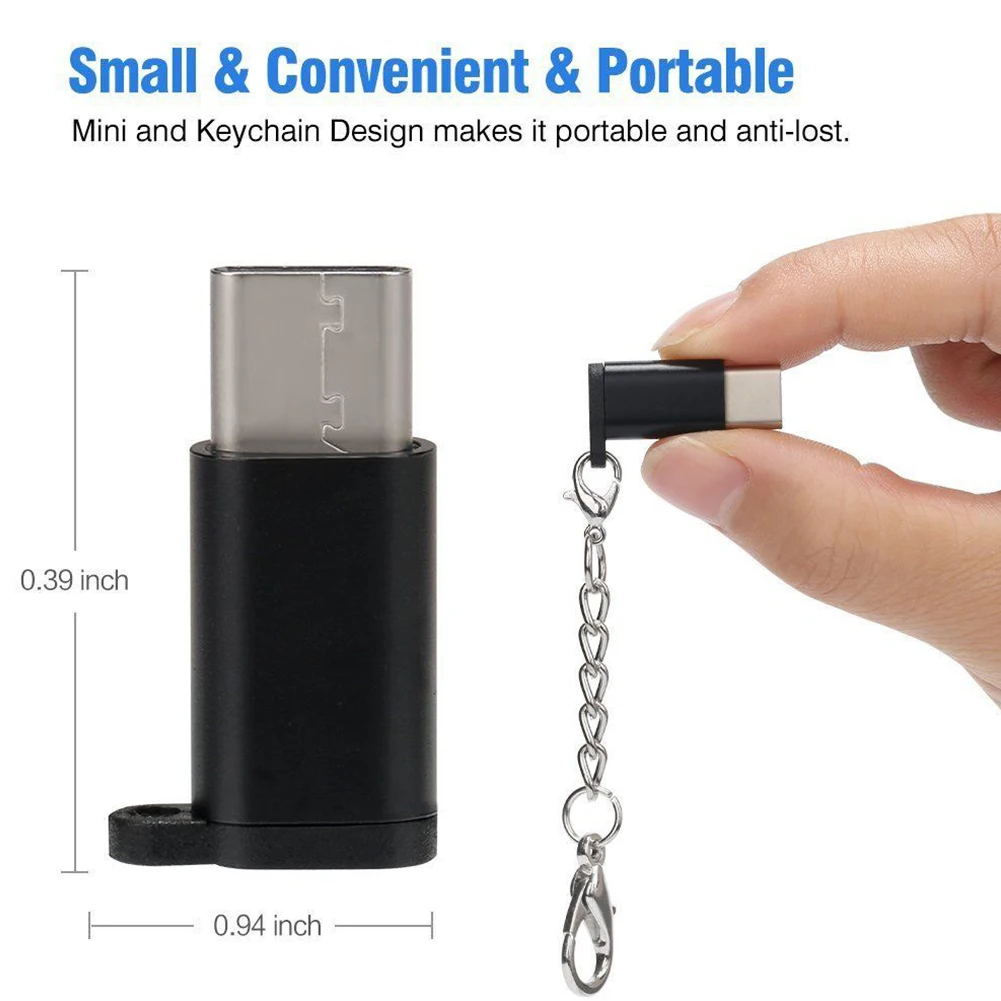 

Aluminum Alloy Data Sync Converter With Keychain Adapter Micro USB To Type-c Anti-lost Portable For Samsung S8