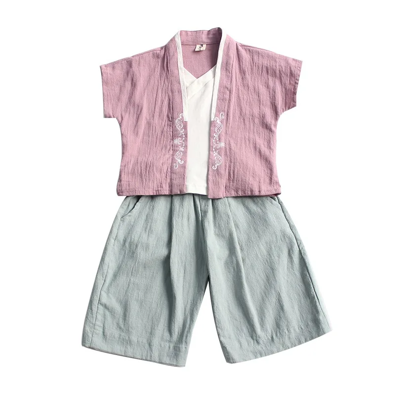 CROAL CHERIE Girls Clothing Sets 2019 Summer Cotton Linen  Two PCS T-shirts + Pants Children Sets Casual Fashion Girls Clothes (6)
