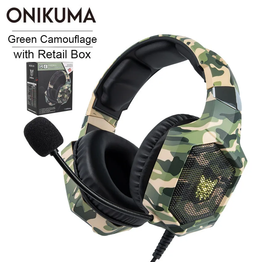 ONIKUMA K8 PS4 гарнитура шлем Проводные PC Gamer Стерео Игровые наушники с микрофоном светодиодный свет для XBox One/ноутбука планшета - Цвет: Green with RetailBox