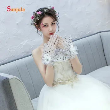 

Black Dot Tulle Gloves for Women Simple Wedding Gloves with Finger Wrist Length Bridal Wedding Accessories guantes novia G45