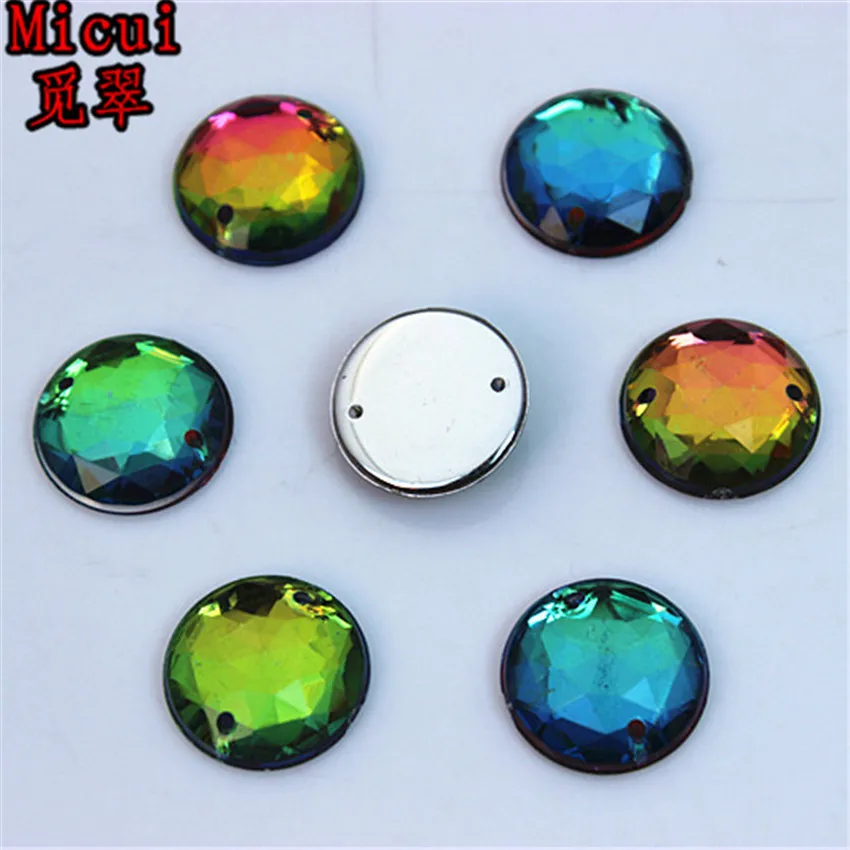 Micui 100PCS 15mm Rainbow Color Round Acrylic Rhinestones Flat Back