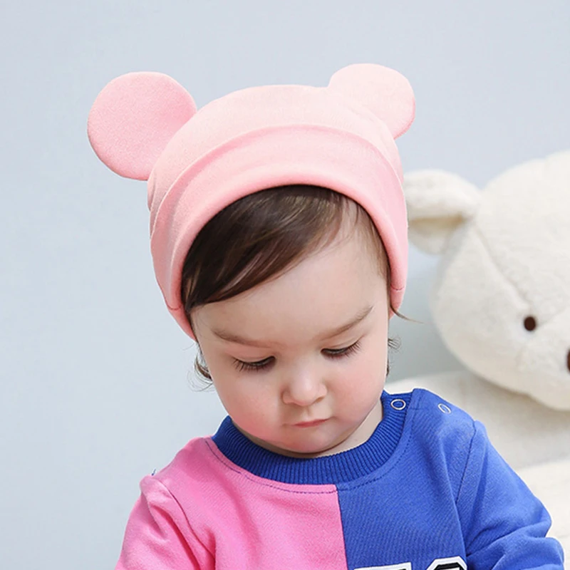 Милая детская шапочка с ушками мышки, Модная хлопковая шапка для маленьких мальчиков и девочек, Шапочка-бини с мультяшным рисунком, весенне-осенняя одежда для маленьких мальчиков 6-18 месяцев