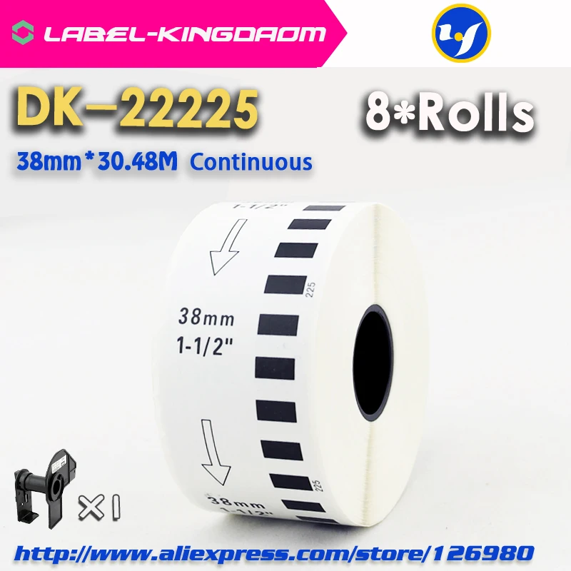 

8 Refill Rolls Generic DK-22225 Label 38mm*30.48M Continuous Compatible for Brother Label Printer White Color DK-2225 DK22225