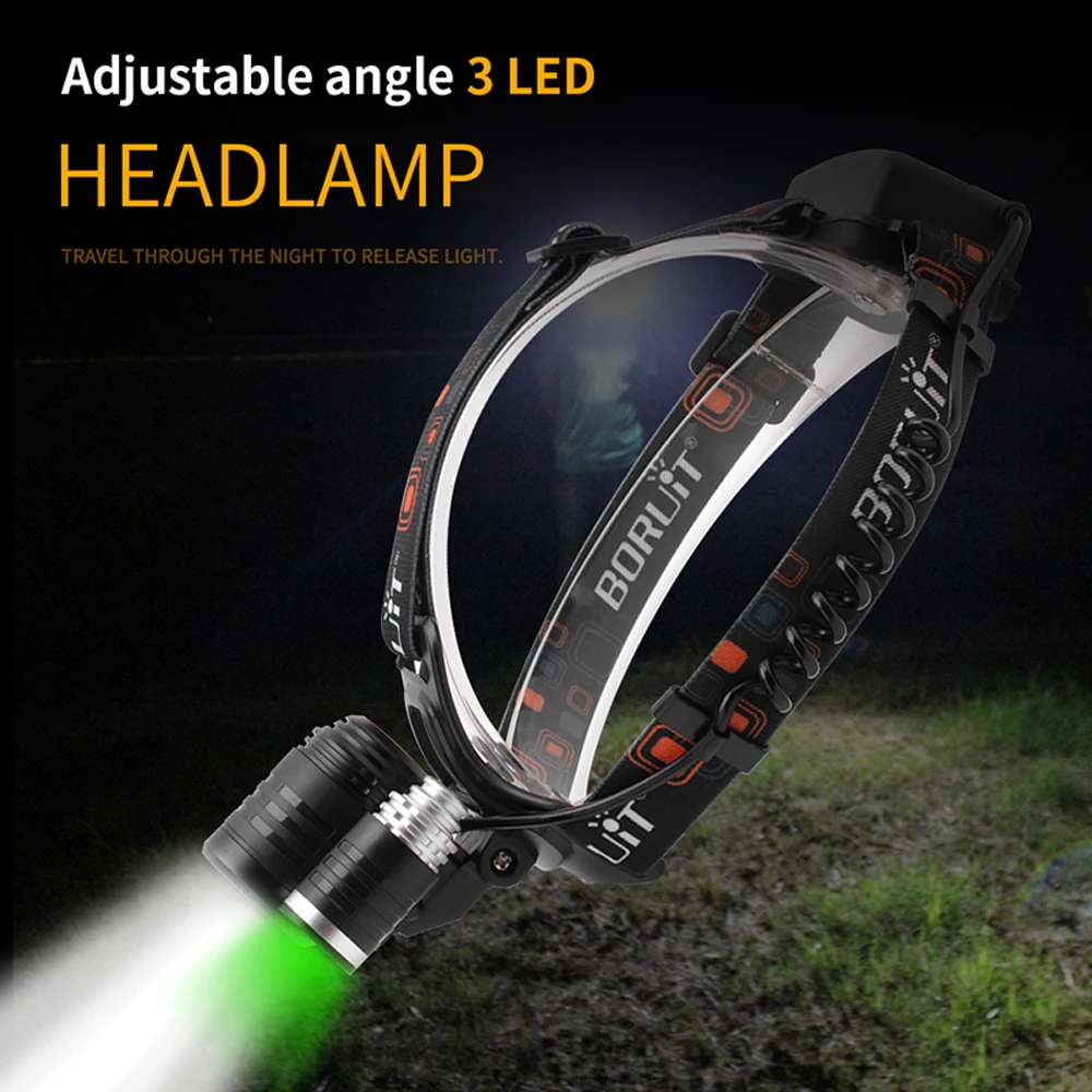 BORUiT LED Headlamp Bicycle light 3-Mode IPX5 Headlight RJ-1156 XML L2 green LED Cycling Light Head Torch Out Door light Frontal (3)