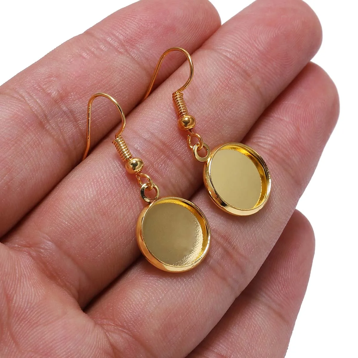 10pcs 10-25mm Tray Bezel Cabochon Earring Hook Blank Setting Round Pendant Ear Base Findings For DIY Glass Cameo Jewelry Making