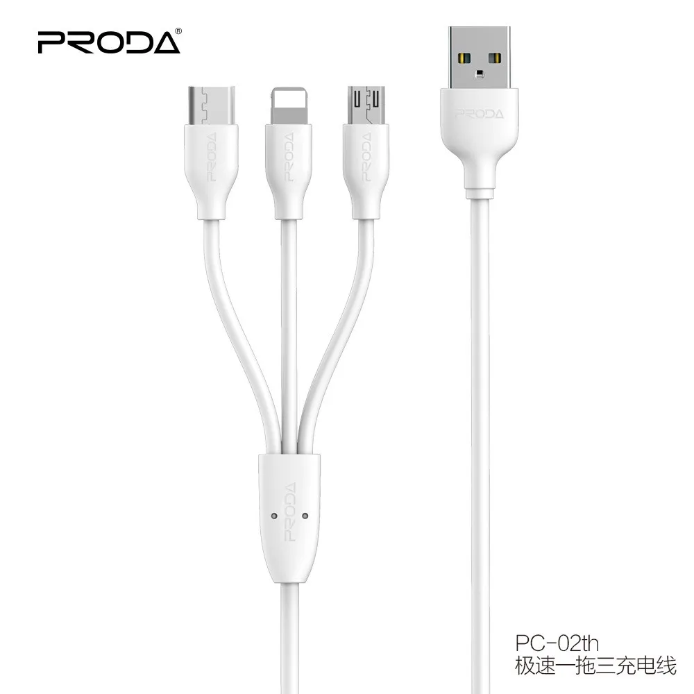 

Remax PRODA 3 in 1 2.4A Fast Charging Cables Cord 8Pin lightning Type C Micro USB Cable For iPhone 8 X 7 6 6S Plus Samsung Redmi