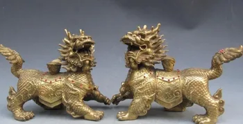

zhmui88002842054++7 Chinese craftwork Pure Brass Feng Shui Evil Fu FOO Dog Lion Kilin kylin Pair