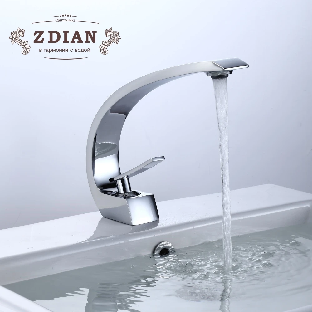 

Bathroom Sink Basin Faucet Deck Mount Bright Chrome Washing Basin Mixer Water Taps Creative Hot Cold Water Crane Mixers