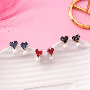 

Fashion Jewelry 3 Colors Crystal from Swarovskis 925 Silver Needle Sweet Wild Small Heart Pearl Earrings Fit Women For Party