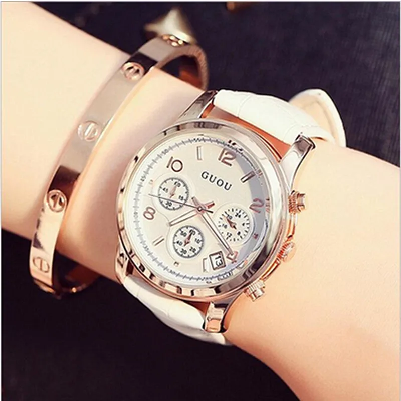 

GUOU Brand Women Quartz Watches Leather Belt Women's Clock Relogio Feminino Montre Femme Lady Wrist Watch Luxury Bayan Kol Saati