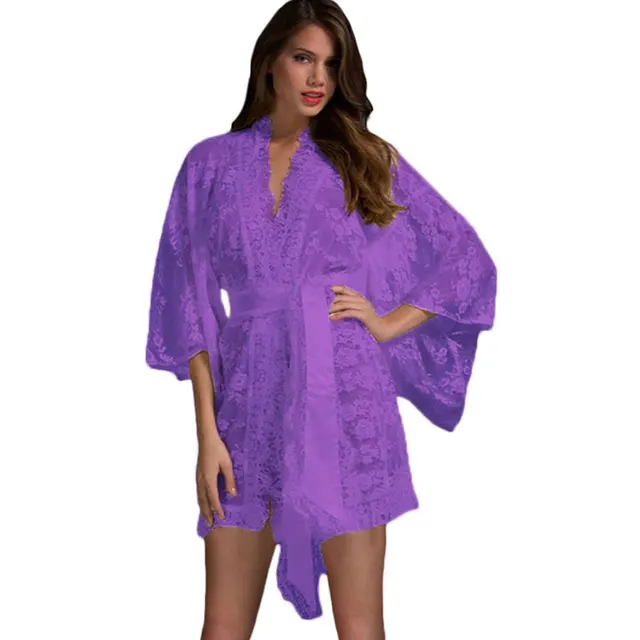 2017 New Summer Black Lace Robes Women Sexy Semi Sheer Casual Vintage