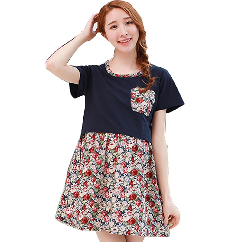 Maternity Cotton Floral Nursing Dress Fashion Mothers Breastfeeding Dresses Pregnant Women Maxi