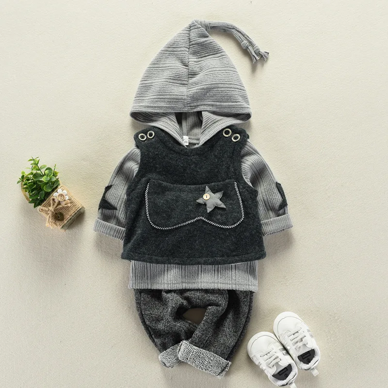 

New Baby Three-piece Baby Set Autumn Outfit Newborn Korean Spring and Autumn Long Sleeve Three-piece Set