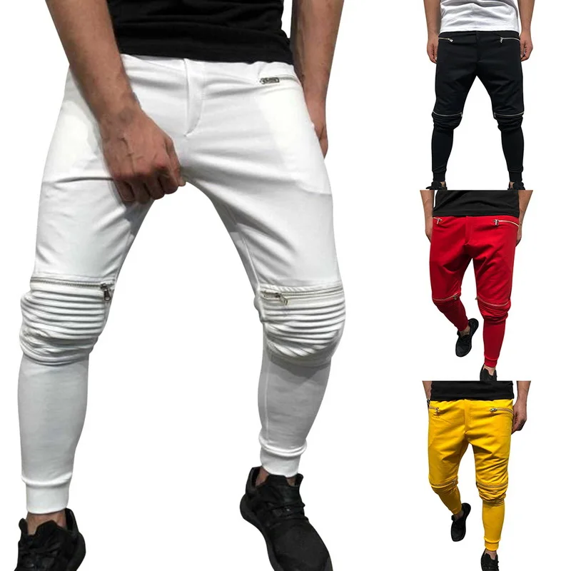 

2019 Fashion New Streetwear Sweatpants For Men Causal Drawstring Sportswear Pants Trousers Joggers Solid Zippers Pants Male