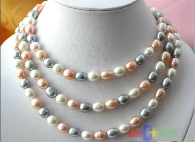 

Hot sale new Style >>>>> 50" 12MM RICE WHITE GRAY PINK FRESHWATER PEARL NECKLACE