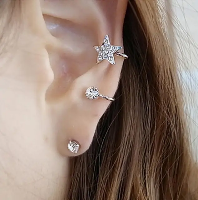 5pcs Left Clip Earrings Elegant Full Rhinestones Star Clips 5pcs Left Clip Earrings Elegant Full Rhinestones Star Clips Sweet Ear Cuff For Womens