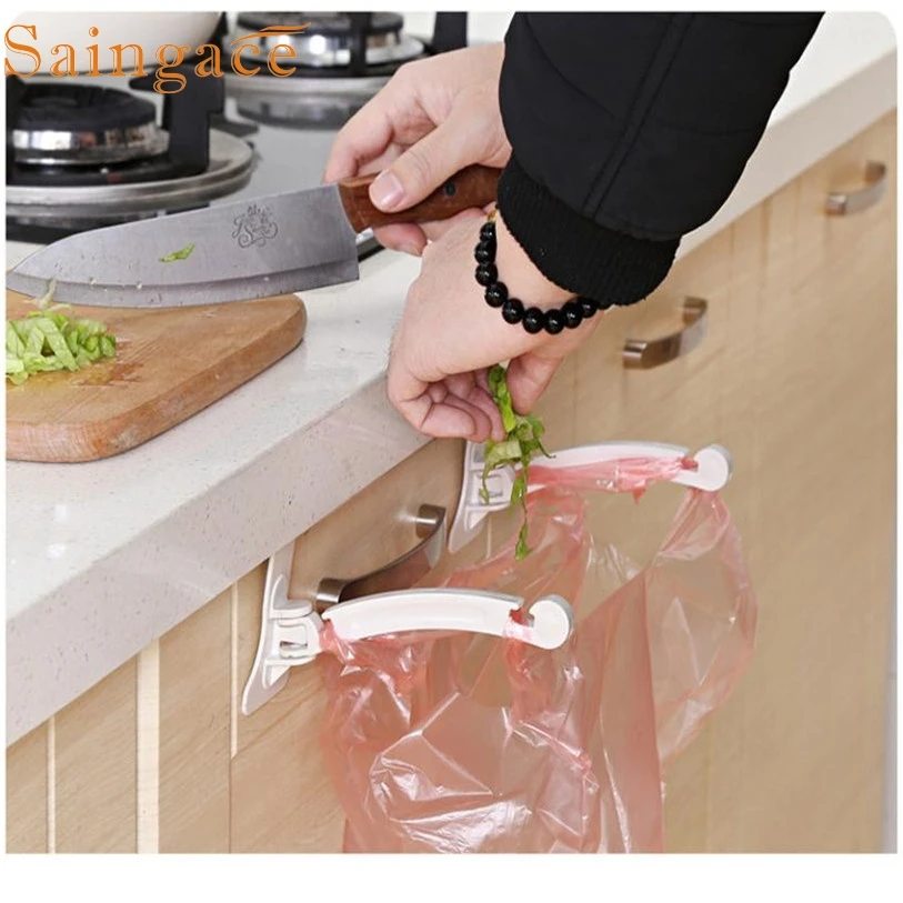 

1Pair Kitchen Door Cabinet Hook Rack Trash Bags Storage Garbage Handbag Rack jan19
