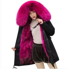 Женские парки, армейское пальто, Настоящая Натуральная одежда из меха Rccoon, зимняя длинная куртка с большим воротником, парки с капюшоном, теплое пальто для девочек C#07