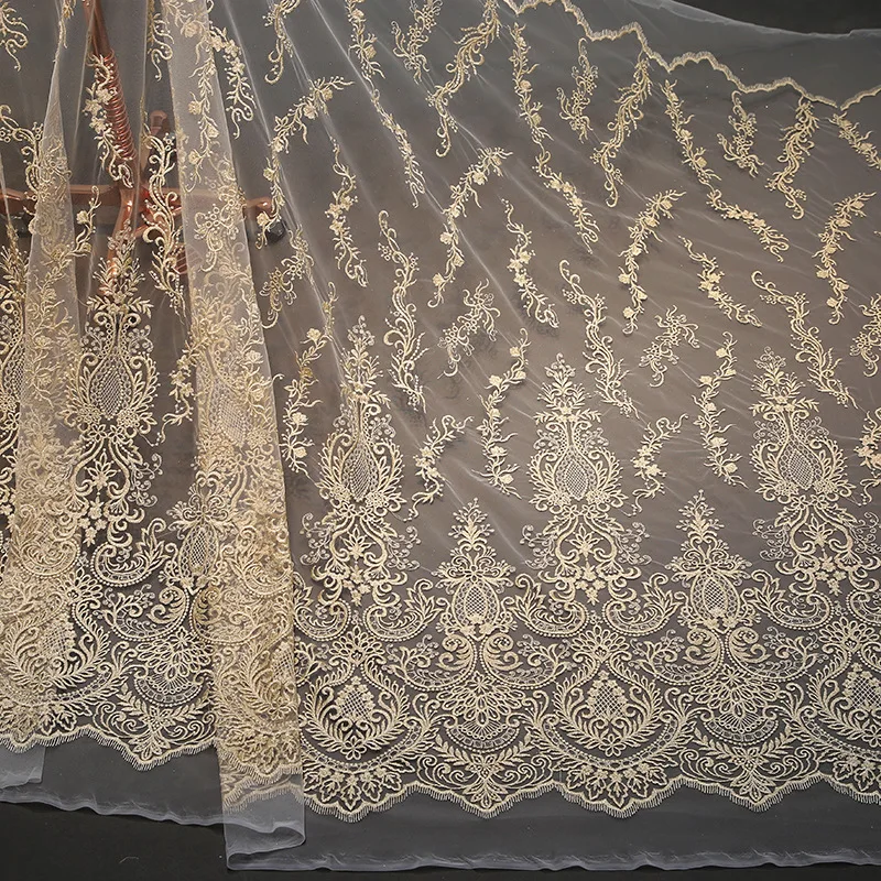 

Lace fabric factory direct selling wholsale 2019 new national embroidery gold lace fabric
