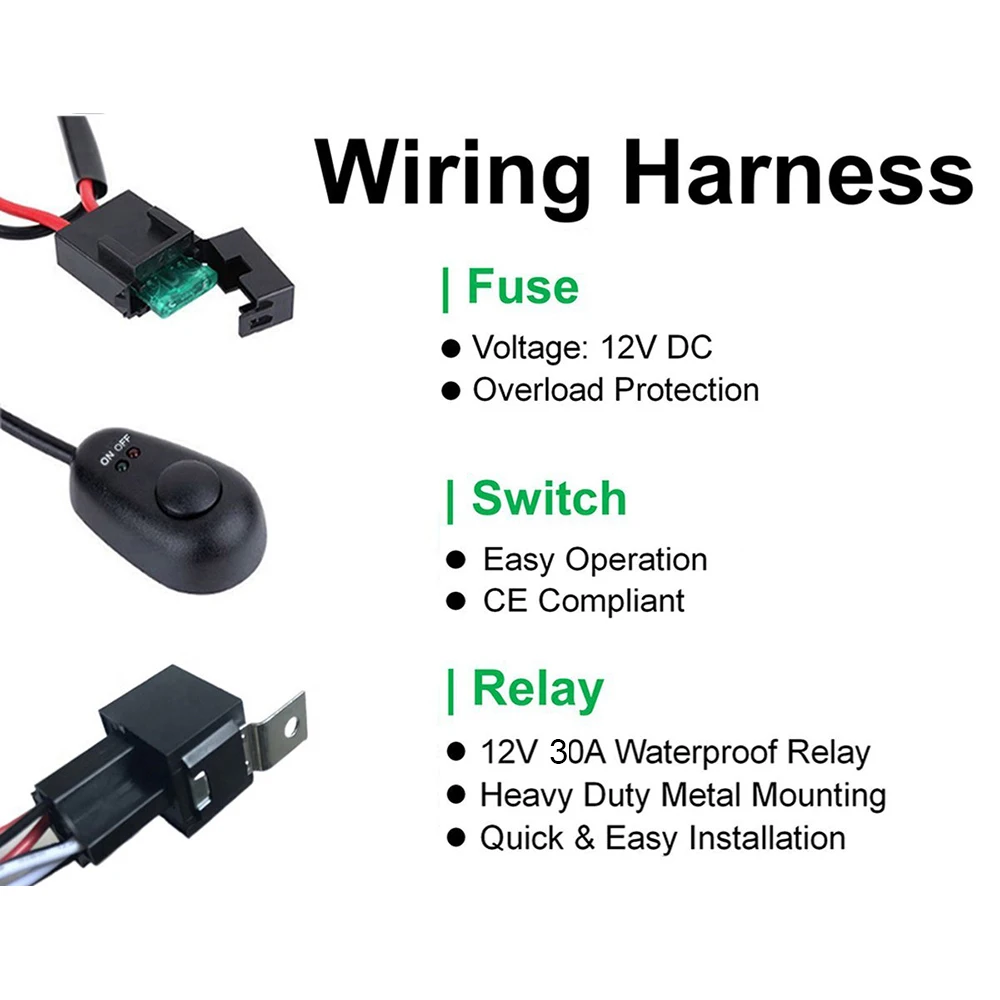 Универсальный комплект жгутов проводов с предохранителем и реле для Светодиодный светильник, светодиодный рабочий светильник, светодиодная лампа для внедорожника 12 В